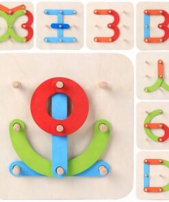 Joc educativ din lemn, Litere si cifre-Geoboard, 3 ani+