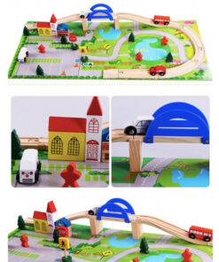 Circuit Auto cu masinute, pietoni, semne de circulatie si decor din Lemn - 40 Piese