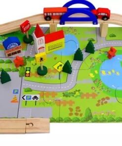 Alternative view of Circuit Auto cu masinute, pietoni, semne de circulatie si decor din Lemn - 40 Piese