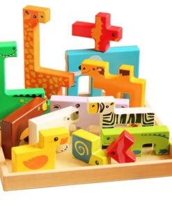 Joc educativ din lemn - Tetris 3D cu animale, 3 ani