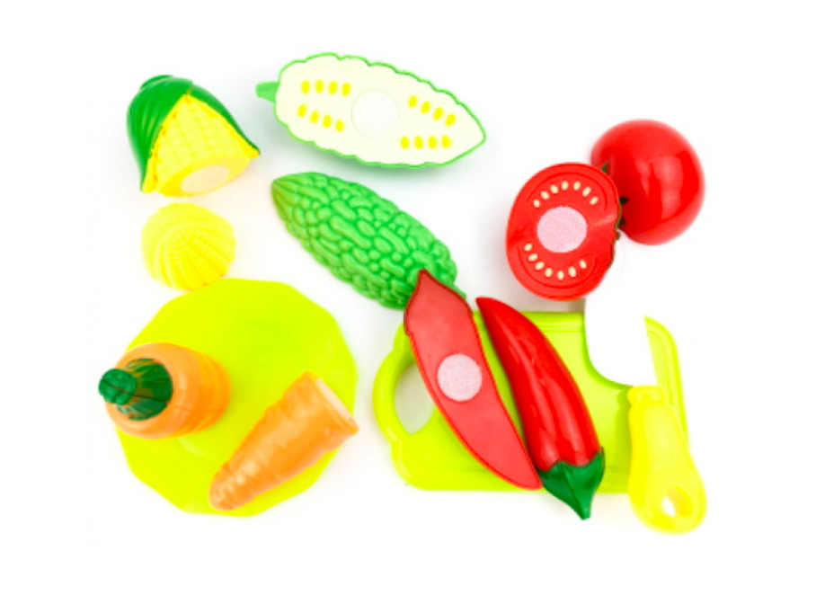 Joc de feliat cu 5 legume, cutit, fund si farfurie