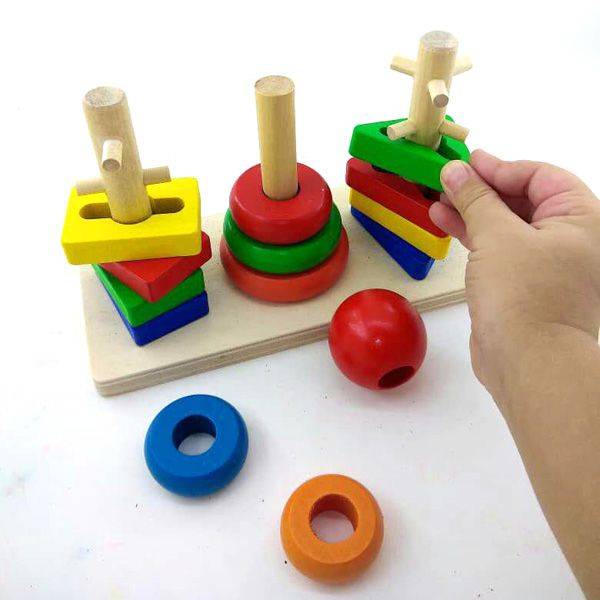 Jucarie din lemn - Sortator forme geometrice cu 3 coloane, 3 ani - imagine 3