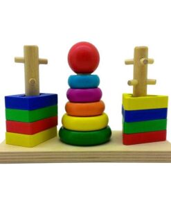 Jucarie din lemn - Sortator forme geometrice cu 3 coloane, 3 ani