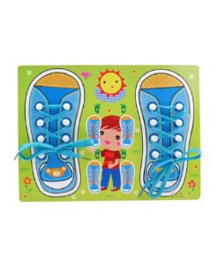 Puzzle din lemn - Invatam sa legam sireturile - Albastru, 3 ani