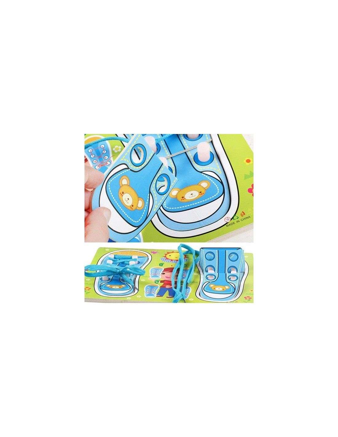 Puzzle din lemn - Invatam sa legam sireturile - Albastru, 3 ani - imagine 3