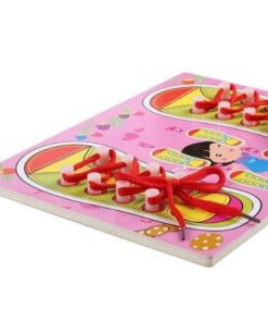 Alternative view of Puzzle din lemn - Invatam sa legam sireturile - Roz, 3 ani