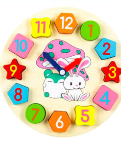 Alternative view of Puzzle incastru din lemn cu 12 forme geometrice - Ceas, 25 cm