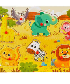 Puzzle incastru din lemn cu 7 piese mari - Safari