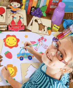 Kit complet pentru desen cu 48 sabloane din lemn