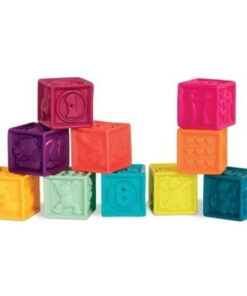 Set 10 cuburi pentru bebelusi, din silicon, cu texturi, animale si cifre, 10 luni