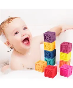 Alternative view of Set 10 cuburi pentru bebelusi, din silicon, cu texturi, animale si cifre, 10 luni