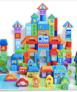 Alternative view of Set educativ de 100 cuburi din lemn multicolore pentru construit - Trafic urban