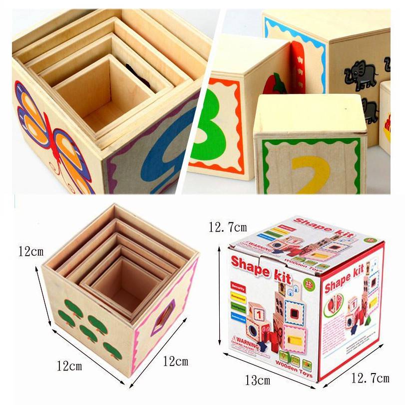 Set 5 cuburi din lemn - joc de asociere si sortare, 3 ani - imagine 6