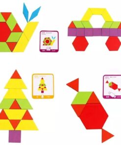 Joc educativ Tangram din lemn cu 125 piese, 3 ani+