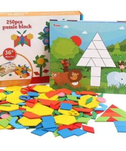 Joc educativ Tangram din lemn cu 250 piese, 3 ani+