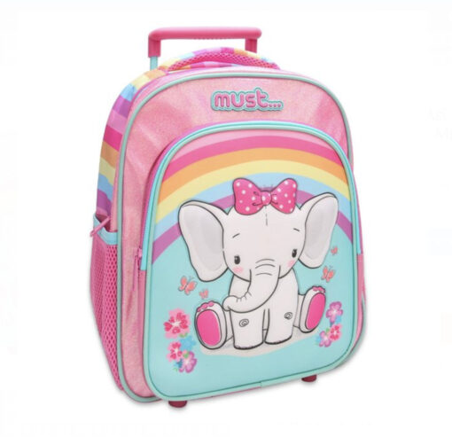 Ghiozdan tip Troller pentru Gradinita, Must - Elefant si Curcubeu