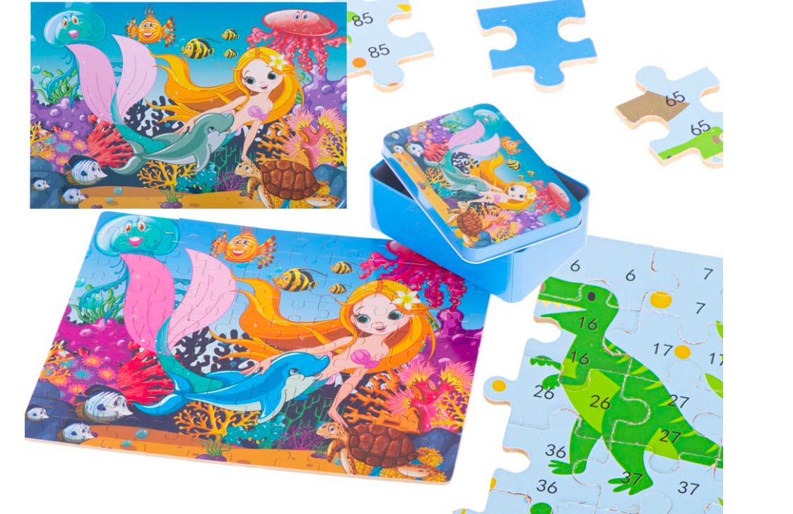 Puzzle educativ in cutie metalica cu 100 de piese - Tematica marina