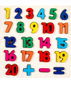 Puzzle incastru din lemn 20 numere si semne, piese groase