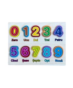 Puzzle incastru din lemn cu 9 numere in limba romana, 3 ani+