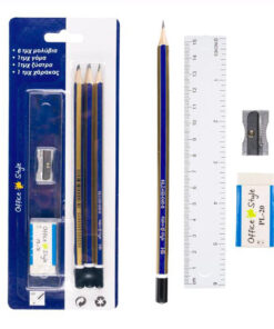 Set de 6 creioane cu rigla, radiera si ascutitoare