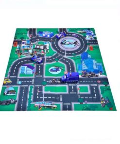 Covoraș de joacă cu model și 3 vehicule de poliție, 80x70 cm