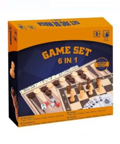 Joc de societate multifuctional 6 in 1, din lemn, 6 ani +