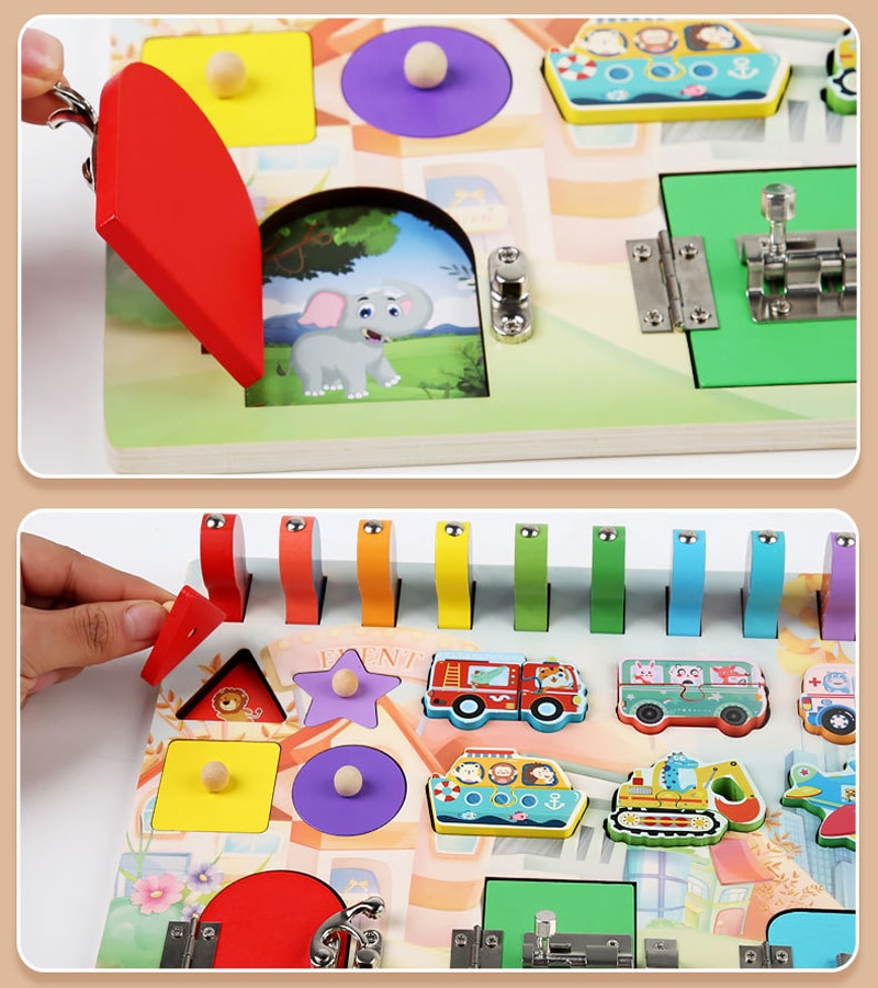 Placa cu activitati Montessori - Incuie Descuie, Potriveste - imagine 2