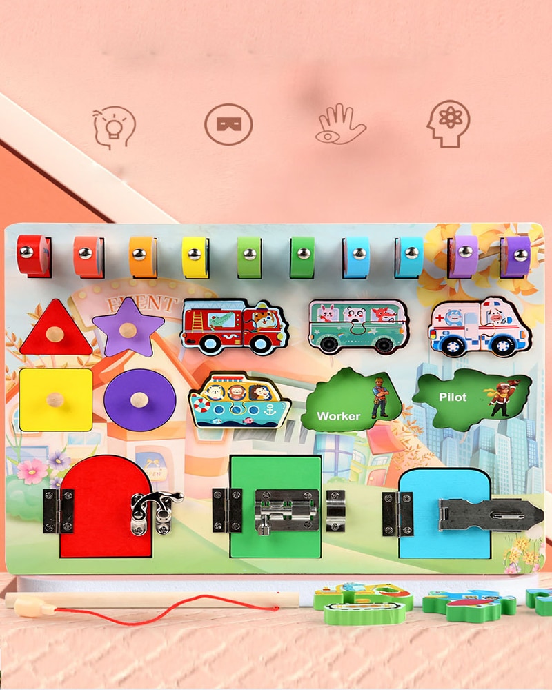 Placa cu activitati Montessori - Incuie Descuie, Potriveste - imagine 4
