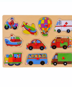 Puzzle Incastru din lemn cu maner, 10 Mijloace de Transport