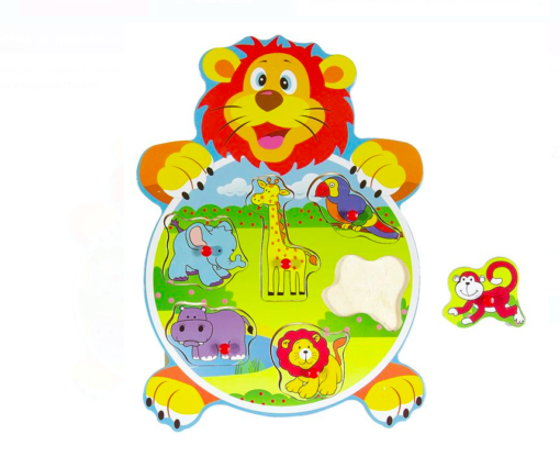 Puzzle educativ din lemn cu animale din jungla, 6 piese
