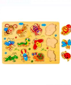 Puzzle incastru din lemn cu maner, 12 insecte