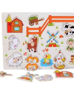 Puzzle incastru din lemn cu maner, Viata la ferma