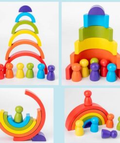Set 12 piese lemn, Curcubeu si Cilindrii Montessori