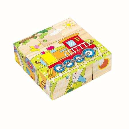 Set 6 puzzle cubic din lemn - Mijloace de transport, 9 cuburi - imagine 2