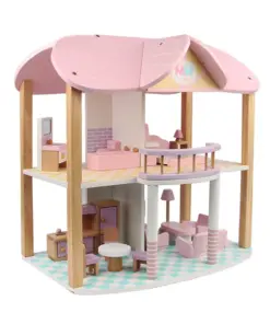 Casa de papusi din lemn, 45 cm, utilata si mobilata