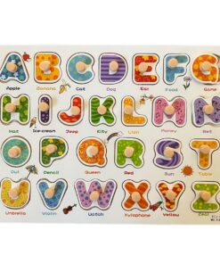Puzzle Incastru din lemn cu maner si 26 Litere