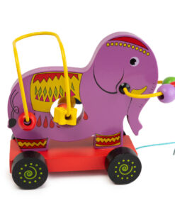 Joc Montessori 2 in 1 - Labirint cu margele si jucarie de tras,Elefant
