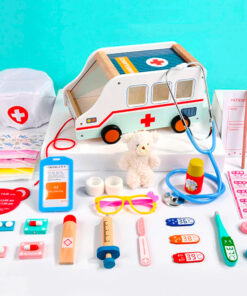 Jucarie de Rol din lemn - Set Dentist si ambulanta