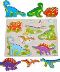 Puzzle educativ de asociere din lemn cu 2 piese, Dinozauri