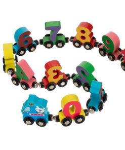 Trenulet din lemn cu piese magnetice, 12 piese, cu numere