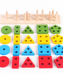 Alternative view of Joc sortator de forme geometrice pe 5 coloane, lemn, 30cm