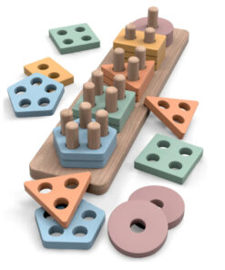 Joc sortator de forme geometrice pe 5 coloane, Pastel