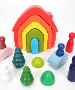 Set 16 piese lemn, Curcubeu si Cilindrii Montessori, 3 ani+