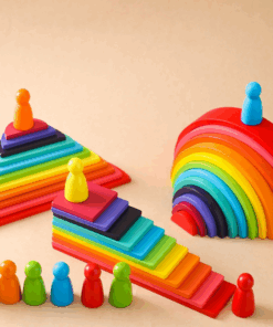 Set 44 piese lemn, Curcubeu si Cilindrii Montessori, 12 luni+