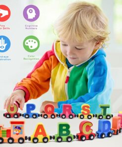 Trenulet din lemn cu piese magnetice, 27 piese, Alfabet 3 ani+