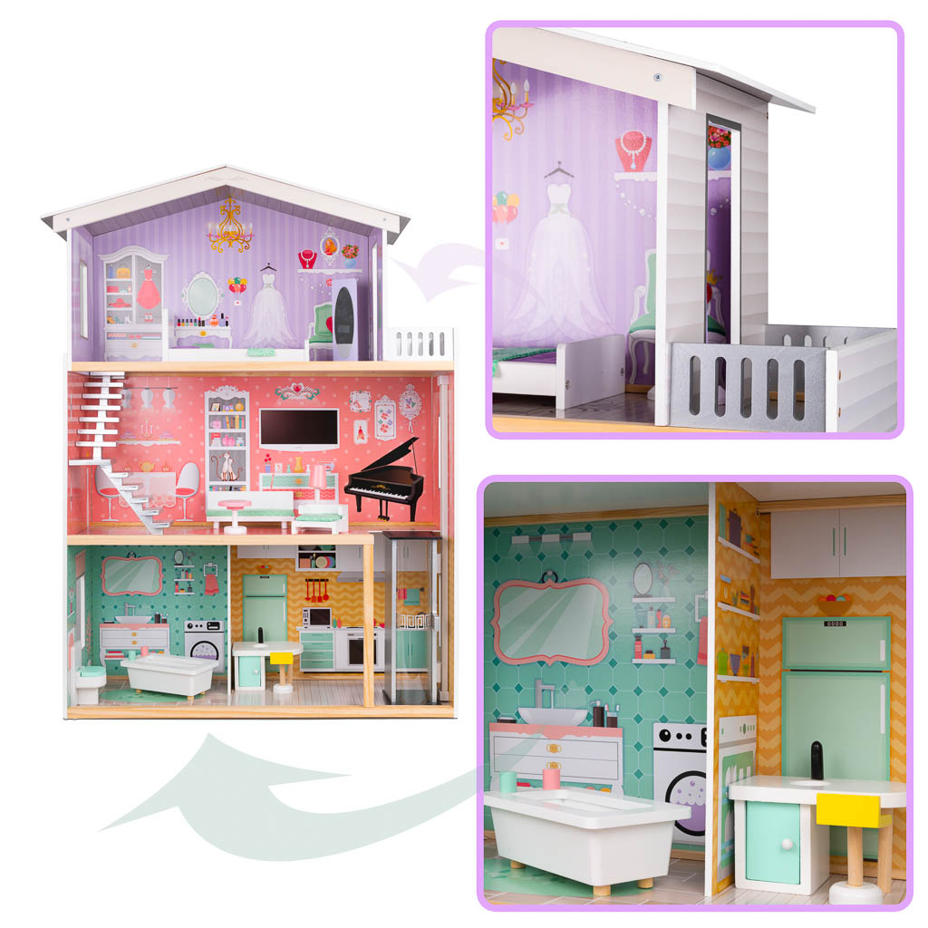 Casa de papusi din MDF, 110 cm, complet utilata si mobilata - imagine 15