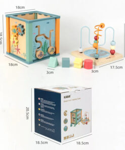 Alternative view of Cub Educativ de tip Montessori, din lemn, cu 5 in 1 activitati, 3 ani+