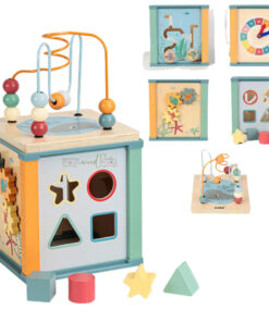 Cub Educativ de tip Montessori, din lemn, cu 5 in 1 activitati, 3 ani+