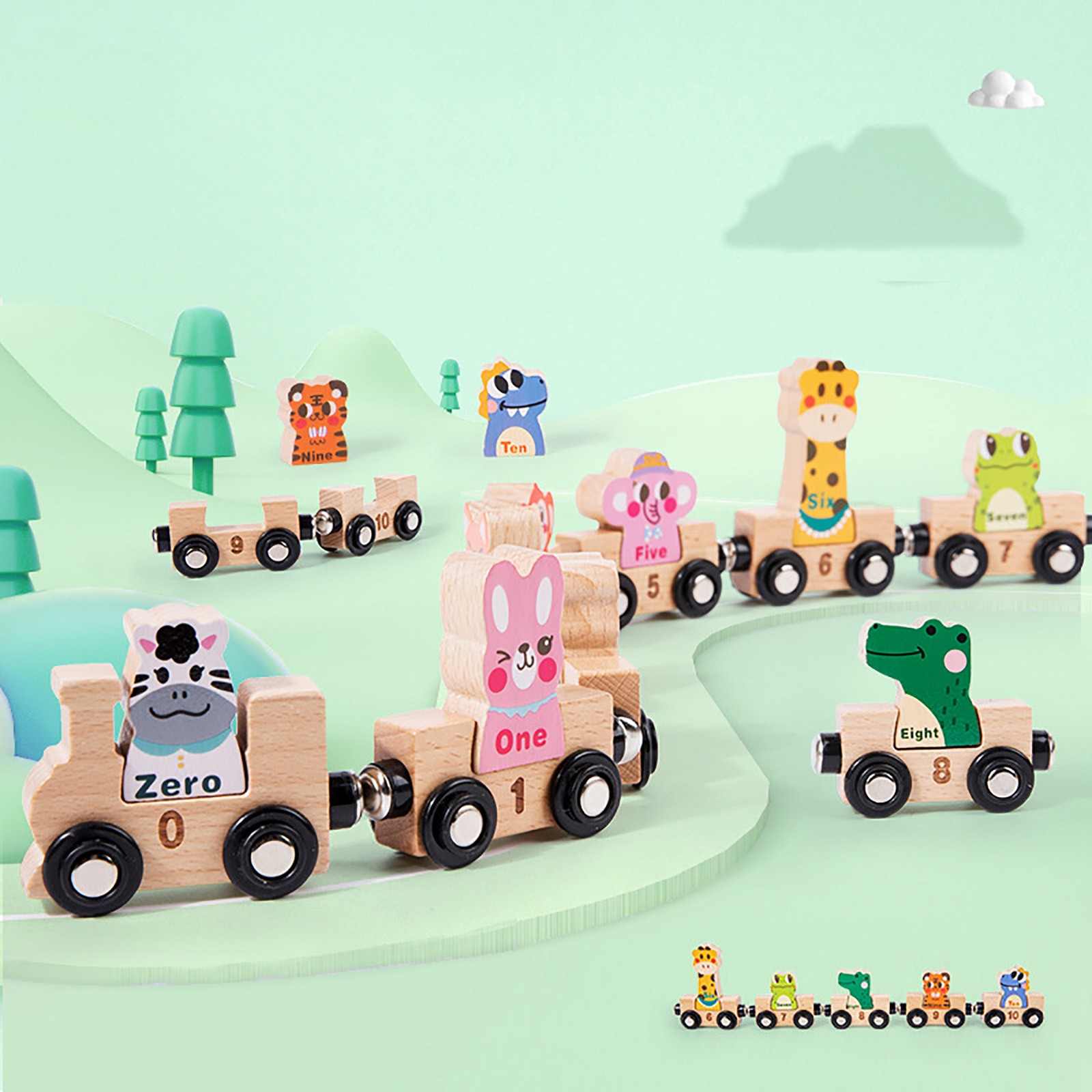 Joc educativ - Trenulet din lemn cu cifre, 3 ani+ - imagine 9