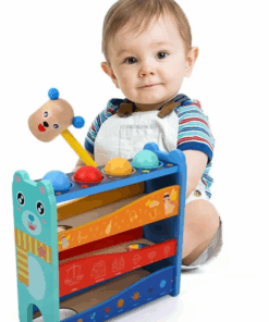 Jucarie din lemn-Banc cu Pista, Bile si Ciocanel, 1 an+